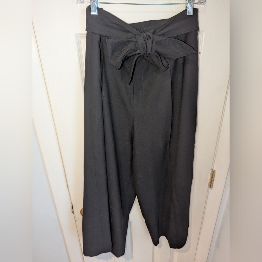 Club Monaco Cropped Black Tie-Waist Trousers